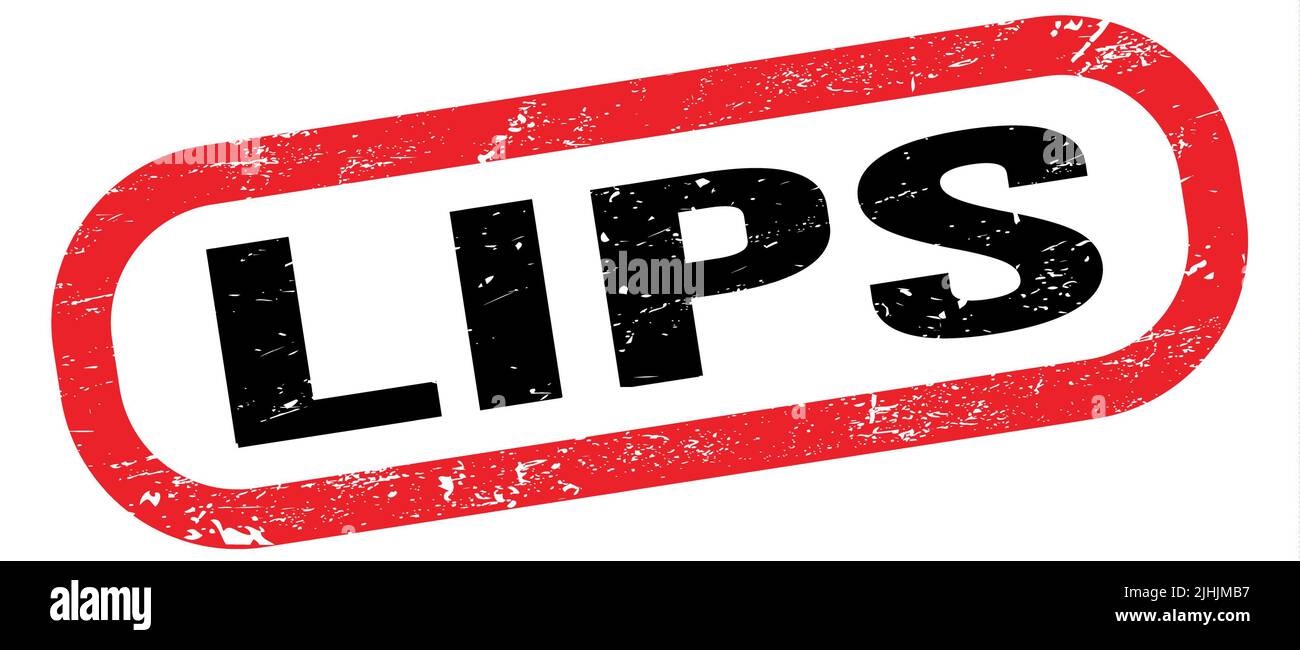 LIPS, text on red-black rectangle stamp sign. Stock Photo