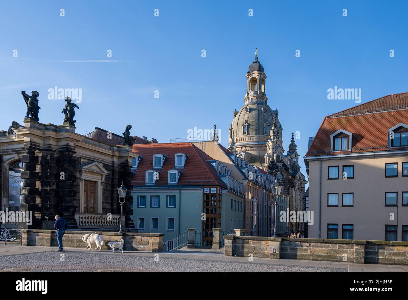 The Brühlsche Terrassen in Dresden in the early morning Stock Photo