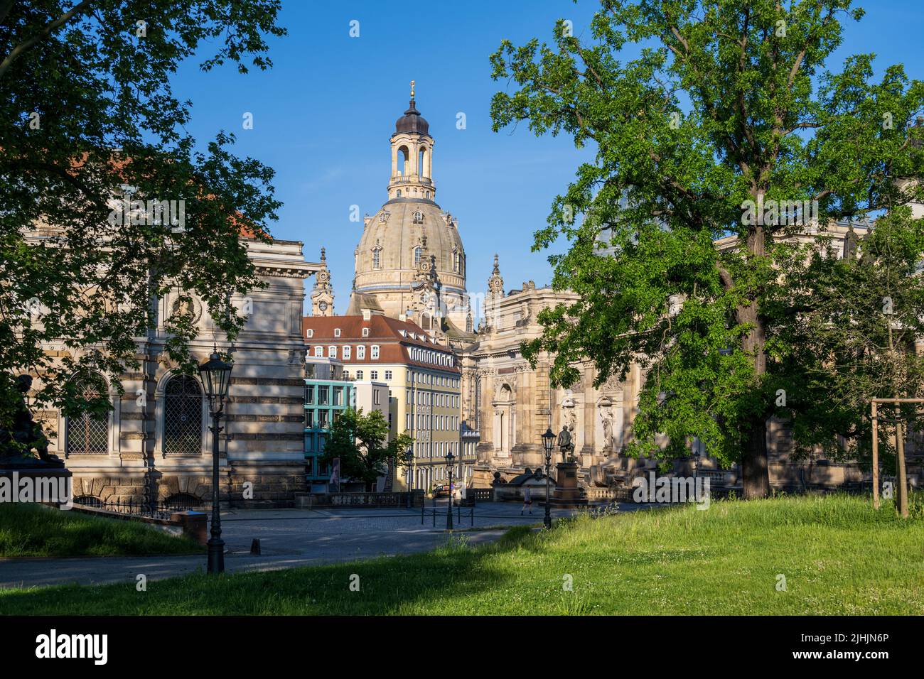 Dresden, view of historic Dresden in the morning light from Brühl's Garden Stock Photo