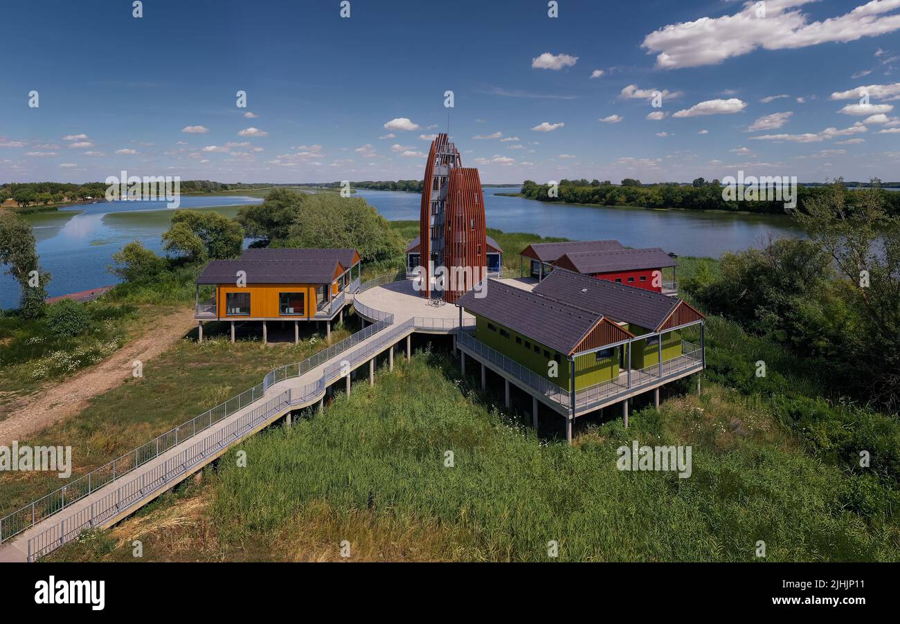 lookoutt tower on Tisza lake Hungary. Next to Kiskore town.  Built in 2021. Stock Photo
