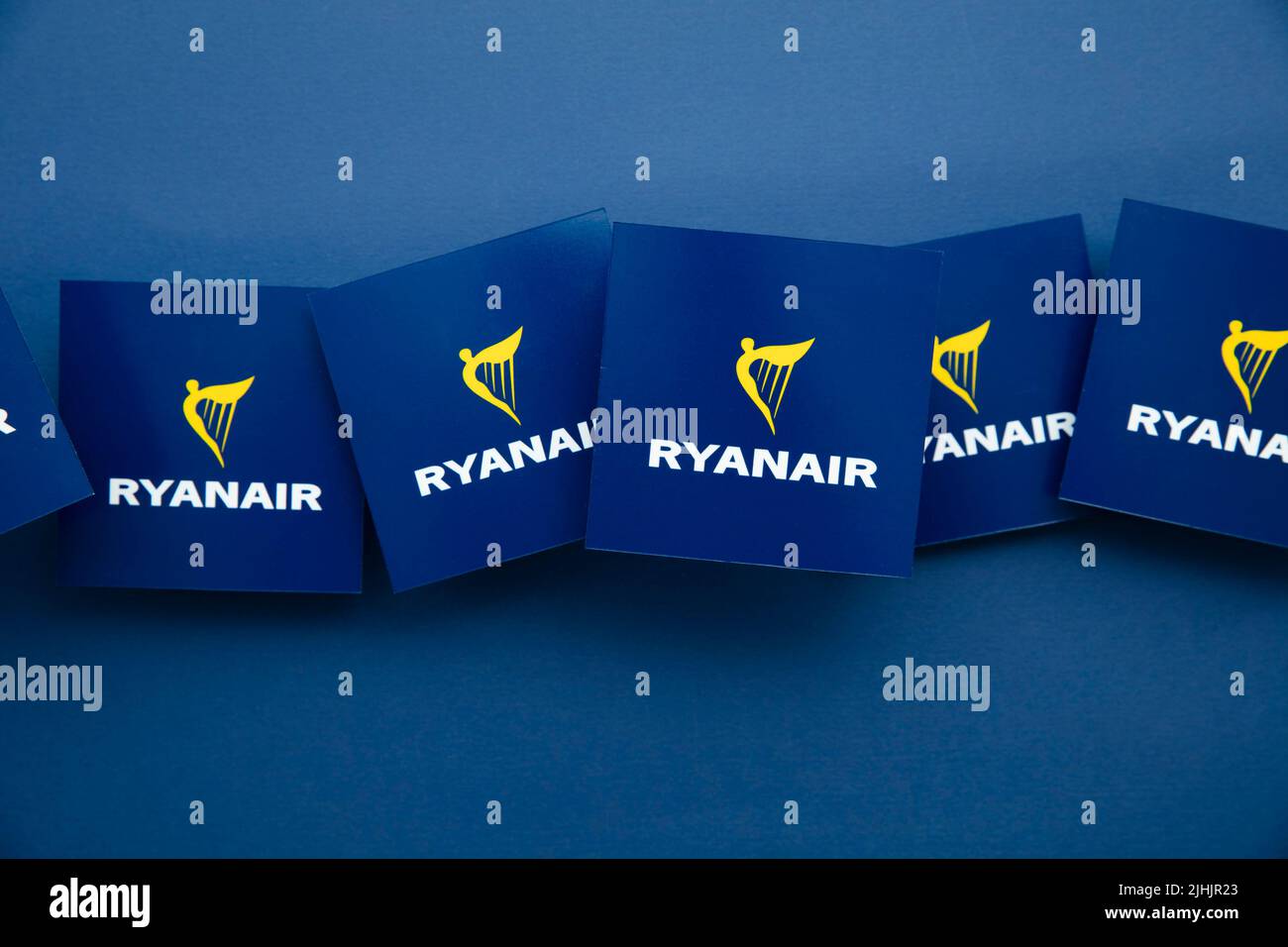 LONDON, UK July 2022 Ryanair airline company logo. Ryanair are a British low cost airline