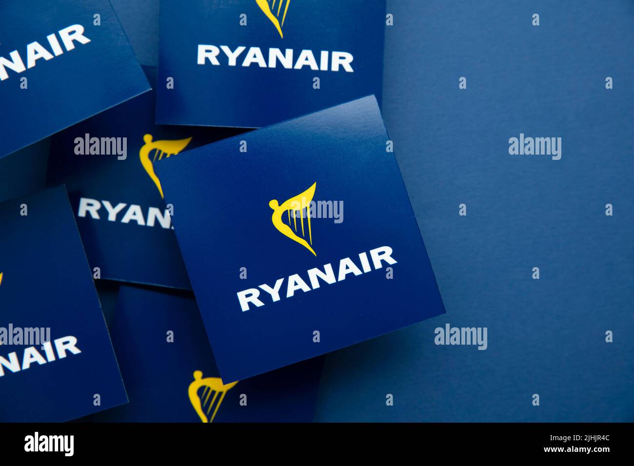 LONDON, UK July 2022 Ryanair airline company logo. Ryanair are a British low cost airline
