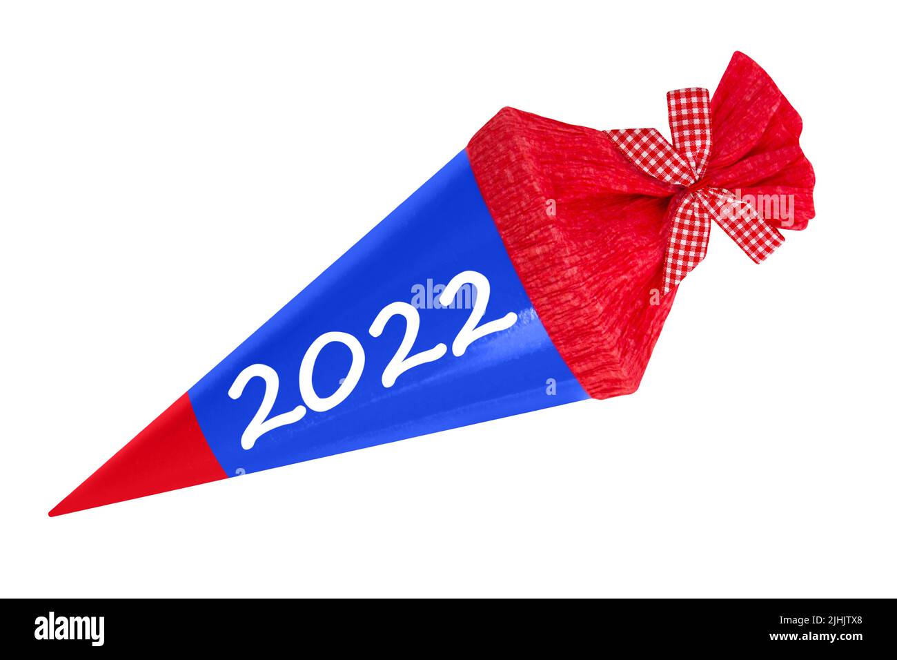 Schultüte für den ersten Schultag 2022 auf weissem Hintergrund Stock Photo