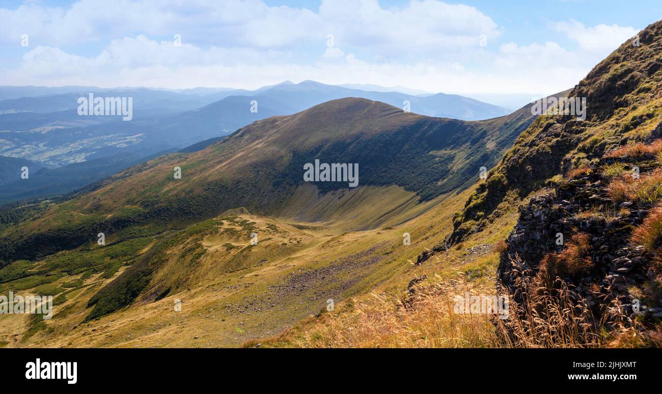 View on Beautiful mountain ridge near Drahobrat village in the Carpathian mountains. Ukraine. Stock Photo