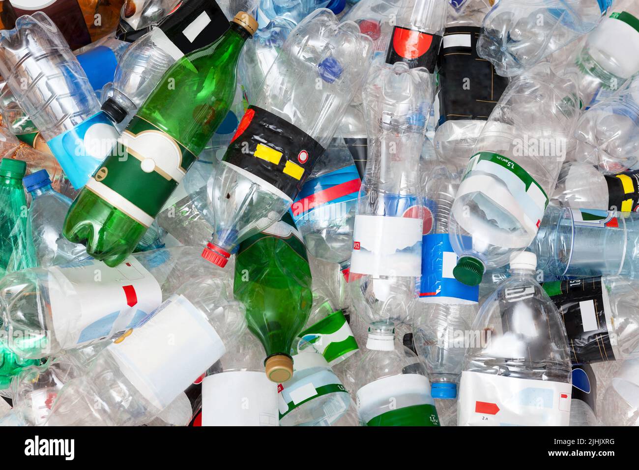 Closeup of Big pile of empty plastic bottles. Stock Photo