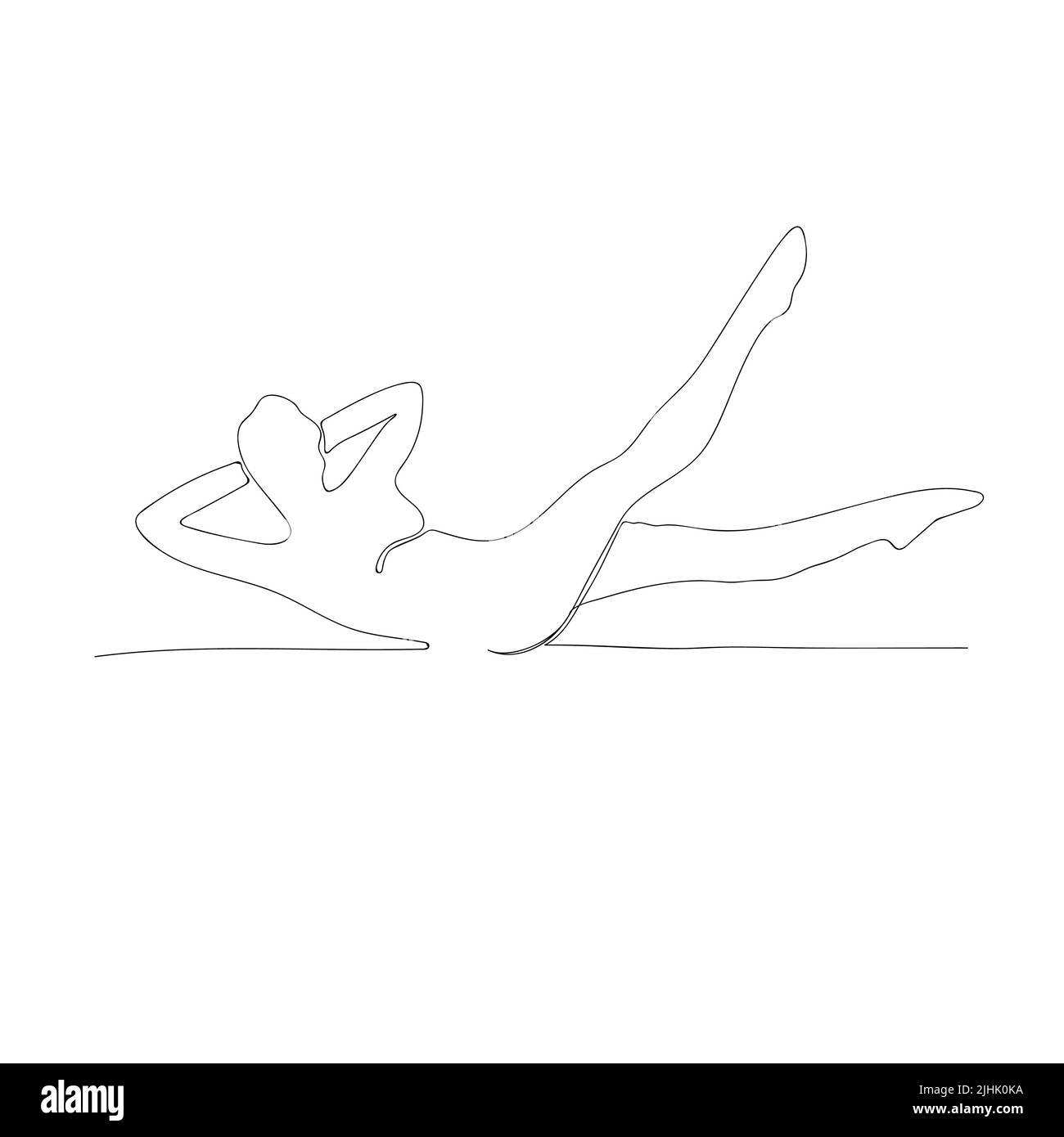 continuous line one drawing of beautiful women fitness yoga exercise health concept vector illustration. Stock Photo