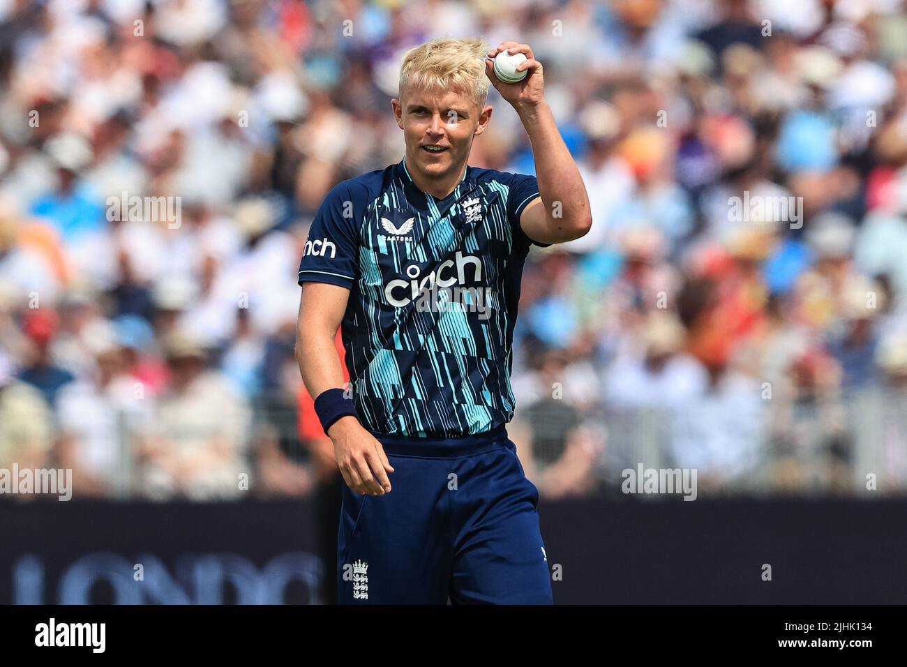 Chester Le Street, UK. 19th July, 2022. Sam Curran of England during the game in Chester-le-street, United Kingdom on 7/19/2022. (Photo by Mark Cosgrove/News Images/Sipa USA) Credit: Sipa USA/Alamy Live News Stock Photo