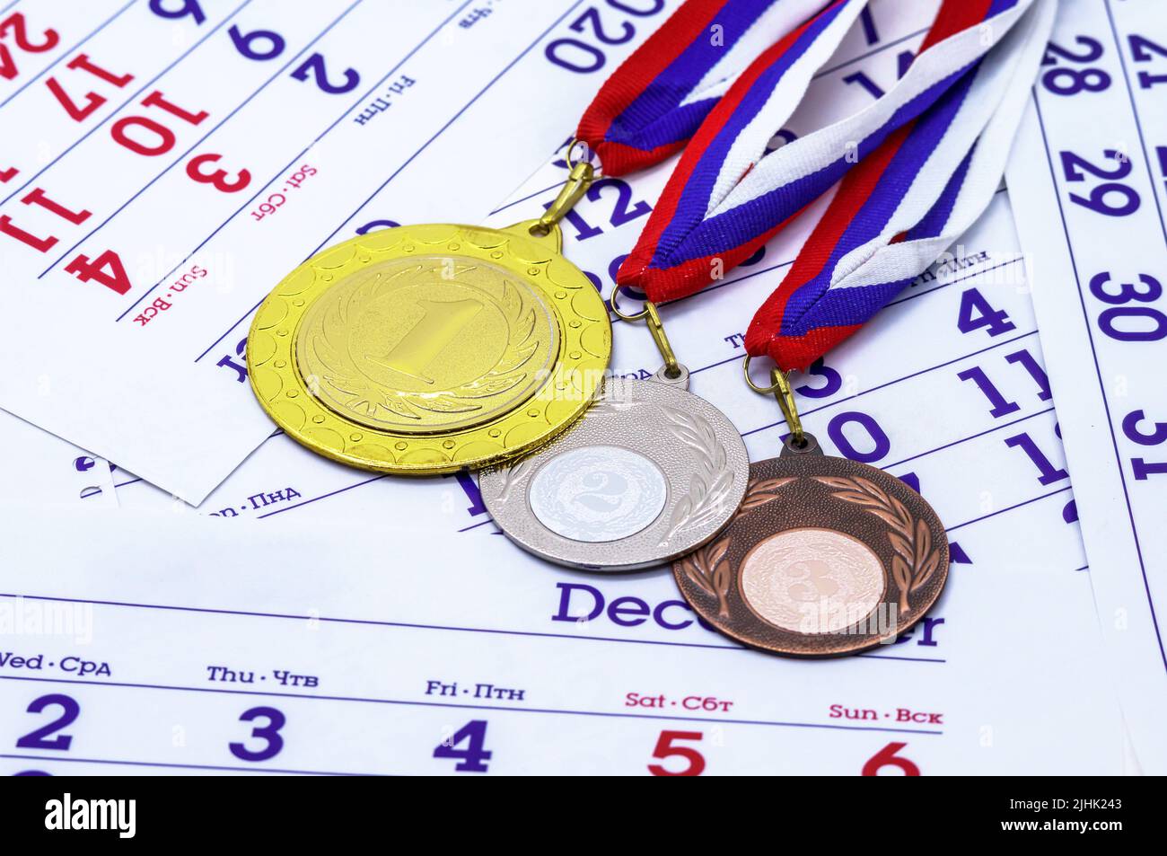 A sports award. Medals for sports achievements. Medals gold, silver and