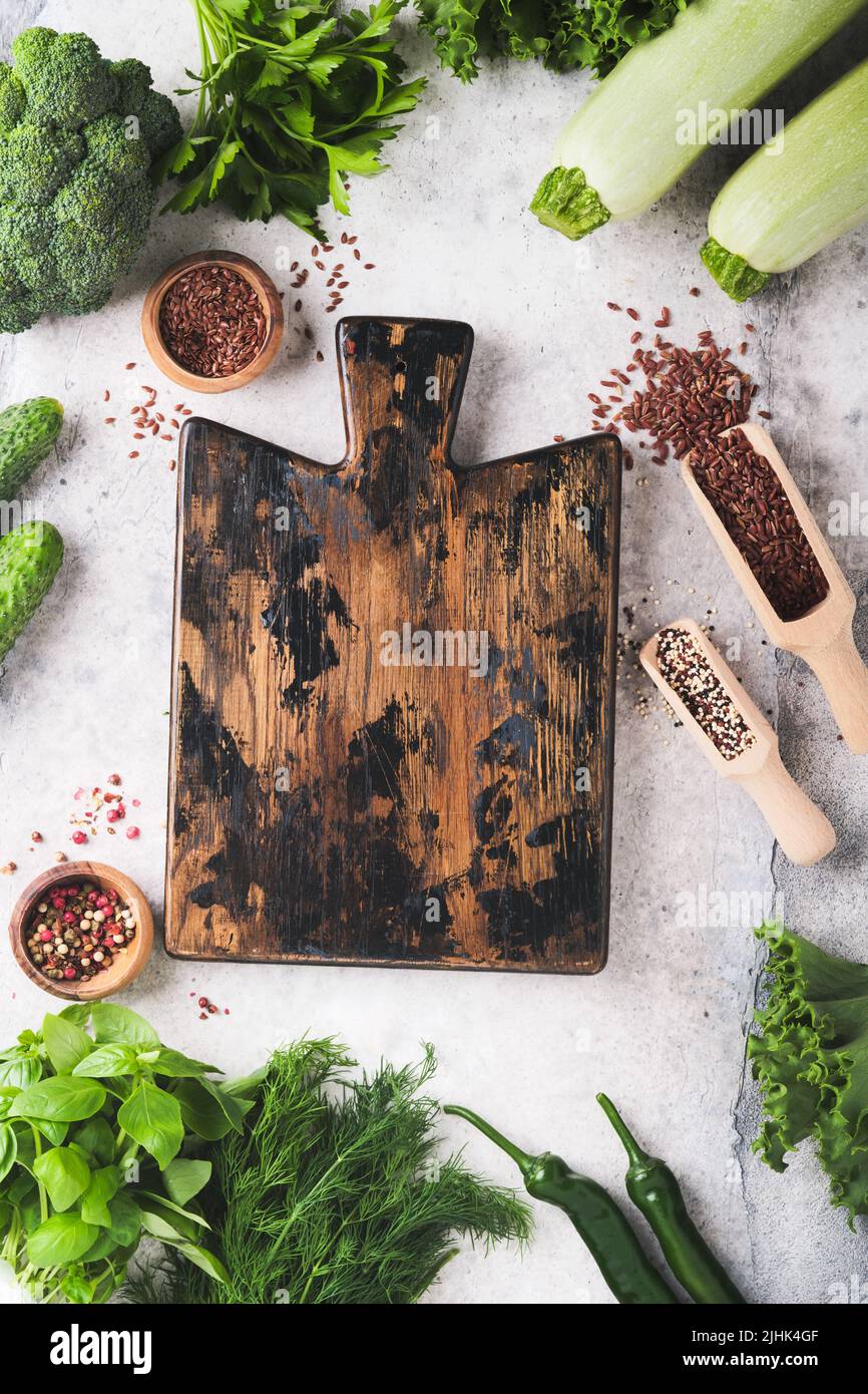 Set of various green vegetables and vegetable, seeds, superfood, leaf. Source of protein for