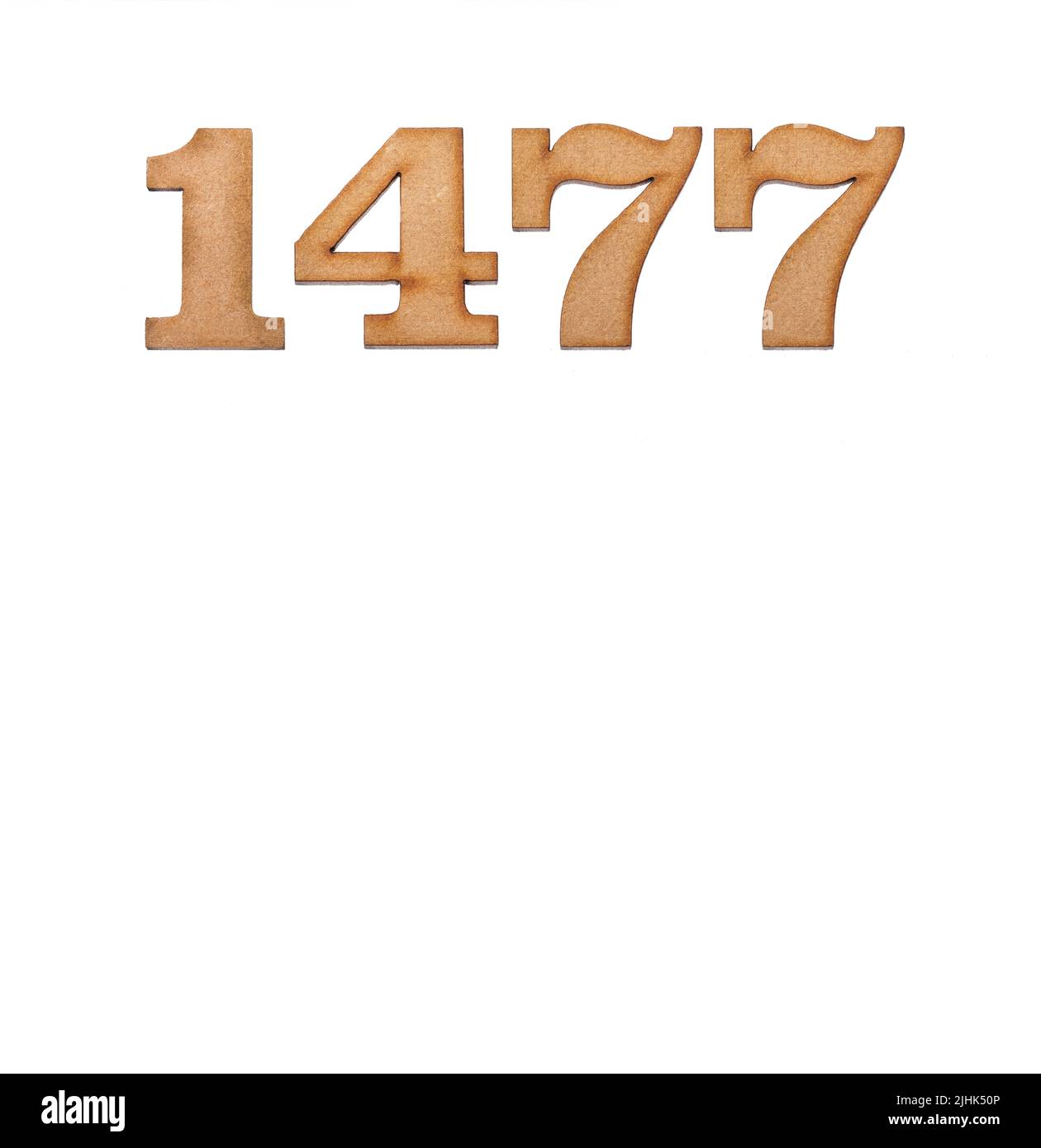 Number 14577 Number 1477 in wood, isolated on white background Stock Photo - Alamy