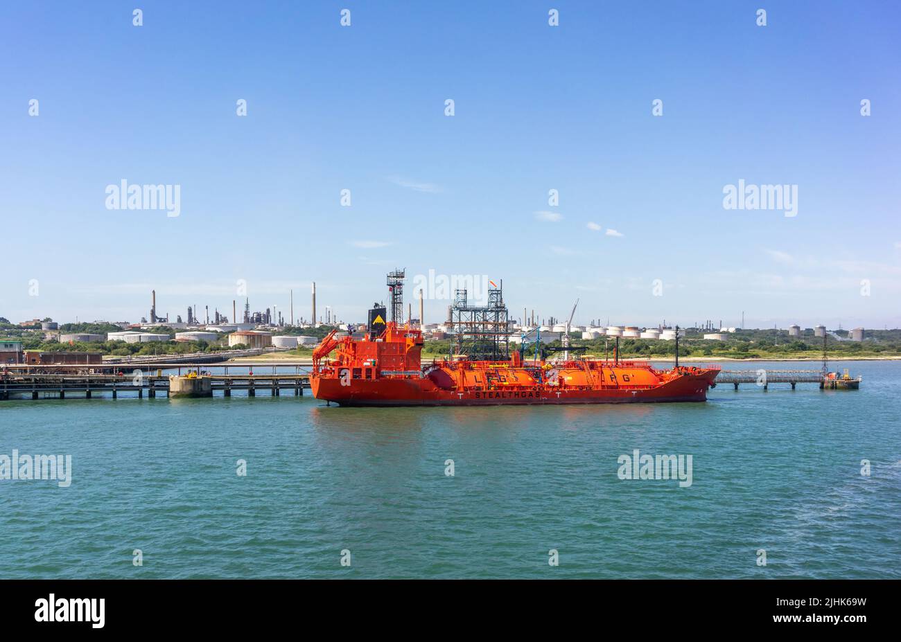 LPG Stealthgas tanker moored at Fawley Refinery Oil terminal, Fawley, Hampshire, England, UK Stock Photo