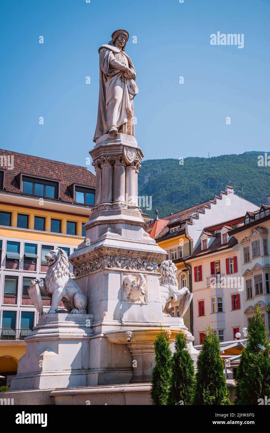 Monument to Walther von der Vogelweide in Bozen from 1889. Piazza Walther Von der Vogelweide
