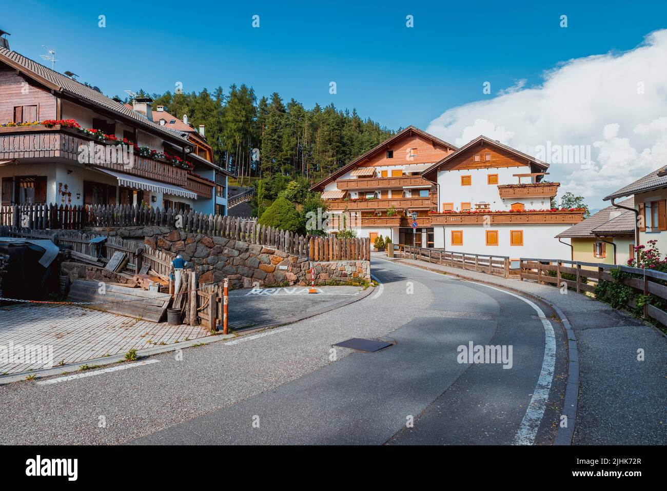 Traditional mountain architecture. Collalbo, Klobenstein in German, is a fraction, and seat of the town hall, of the scattered Italian municipality of Stock Photo