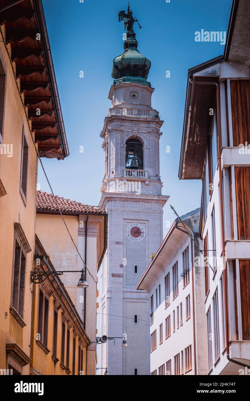 The high baroque bell tower, designed by the architect Filippo Juvara. It measures a height of 71.98 meters, angel on top included. The angel, modeled Stock Photo
