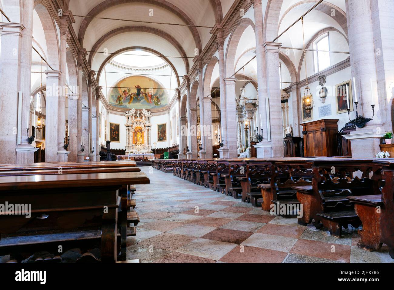 Interior. Belluno Cathedral, Duomo di Belluno, Basilica cattedrale di San Martino. The present building was built between 1517 and 1624, to plans by t Stock Photo