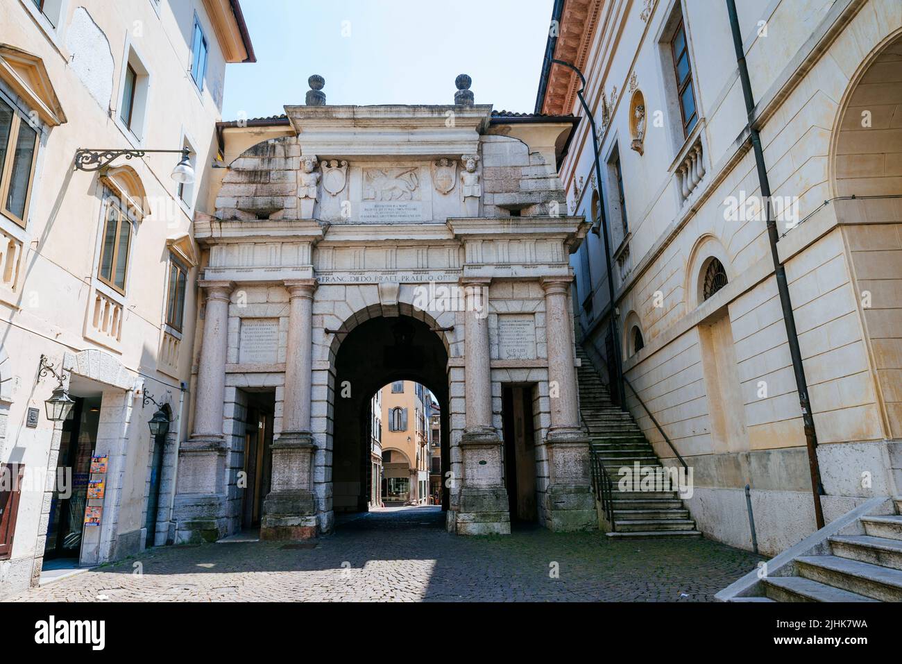 North side. The Dojona gate, porta Dojona, is one of the three gates of the ancient walls of Belluno that have been preserved up to our times. This fa Stock Photo