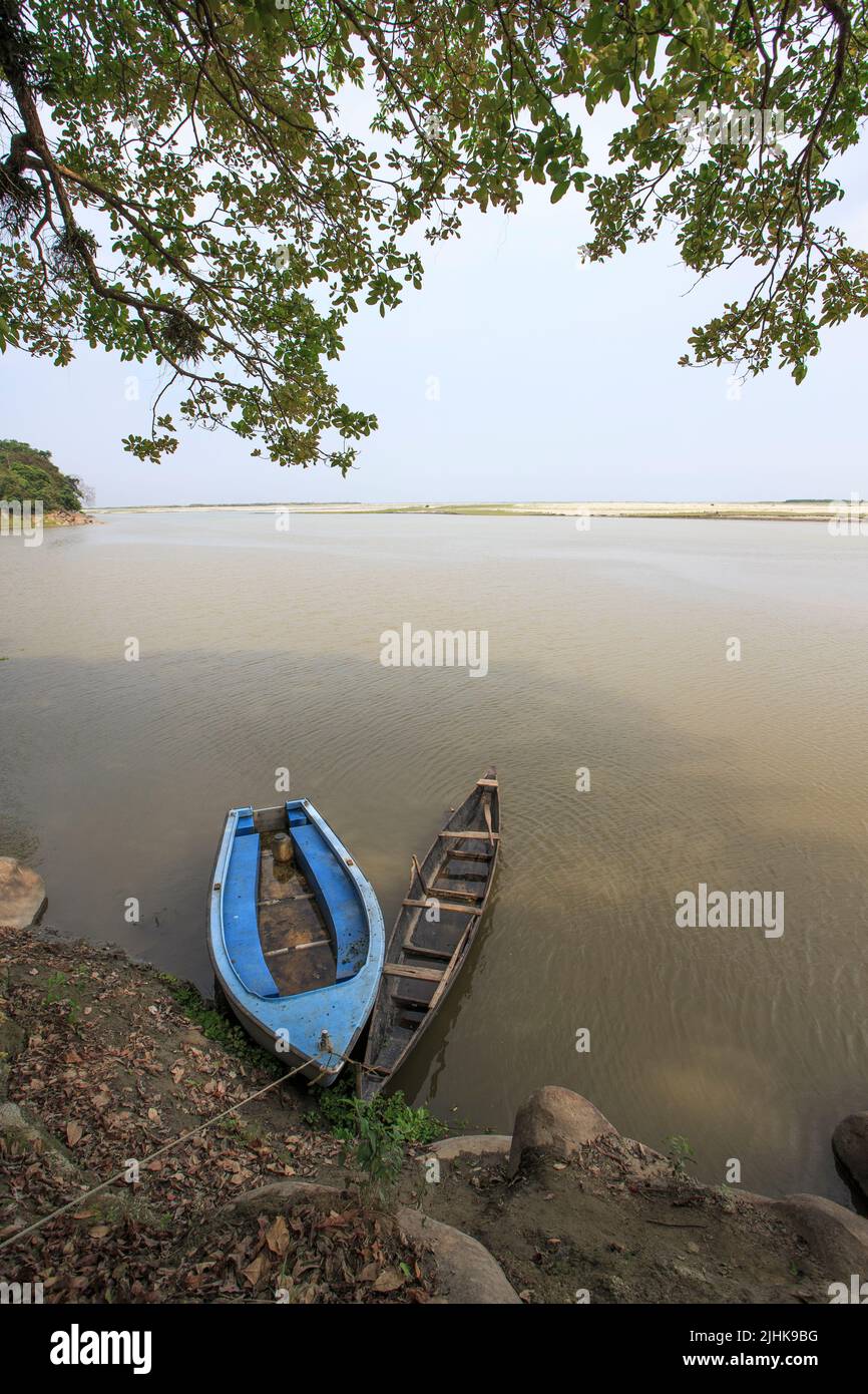 2 Canoes, boats on the Brahmaputra river. Kaziranga National Park