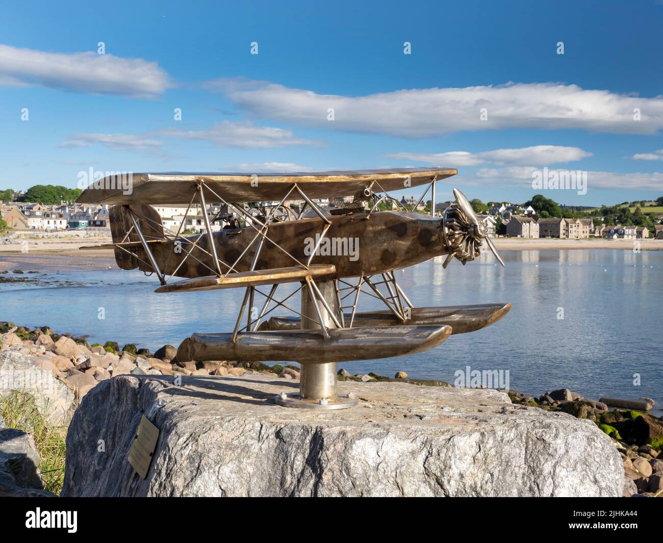 A Norwegian biplane sculpture in Stonehaven in NE Scotland, UK. Stock Photo