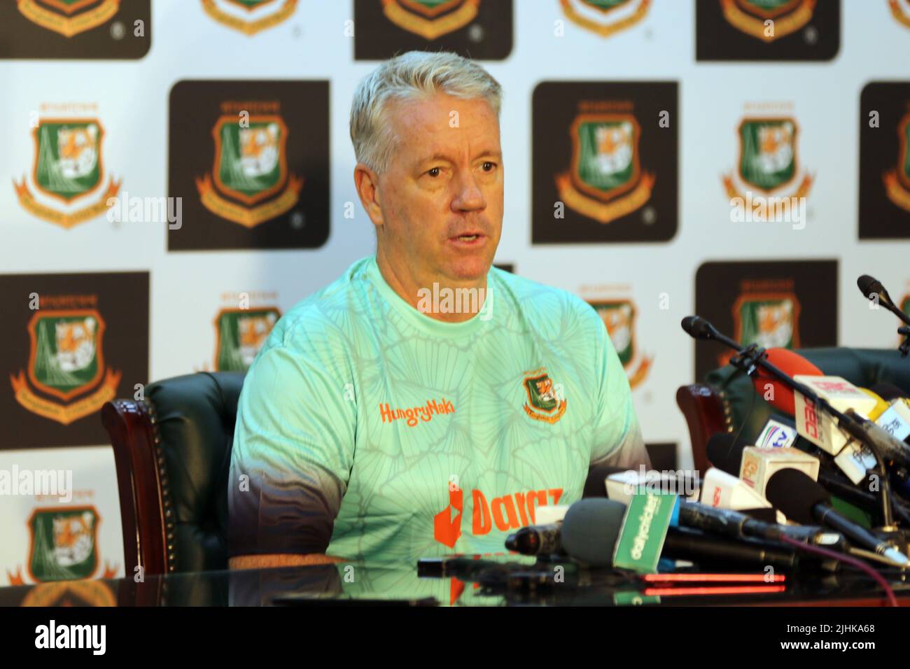 Newly appointed Bangladesh Under 19 Head Coach Stuart Law  speaks to a media conference at SBNCS media conference room in Mirpur, Dhaka, Bangladesh Stock Photo