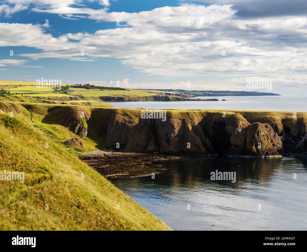 Looking north from Dunnottar Castle on the outskirts of Stonehaven in NE Scotland, UK. Stock Photo