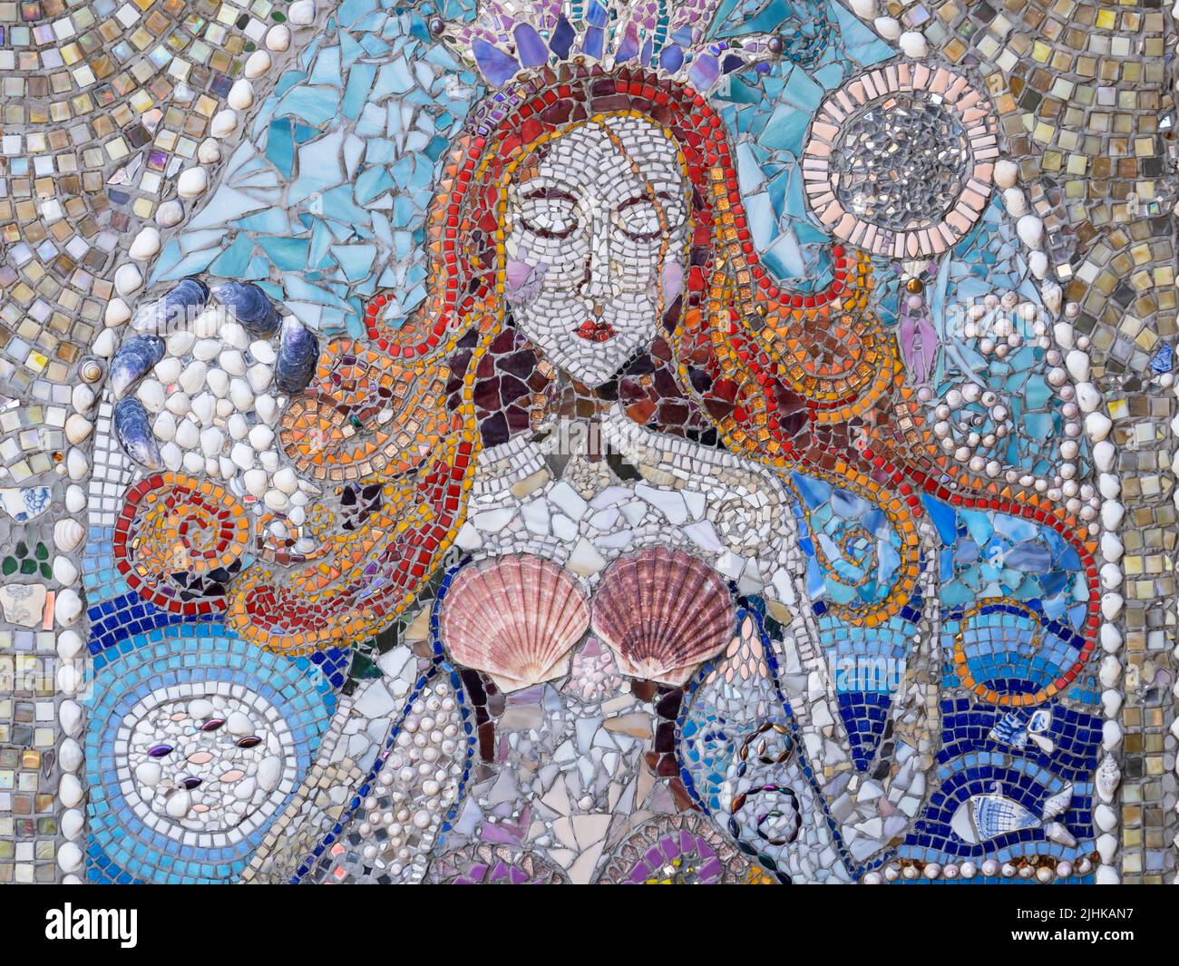 A mermaid mosaic on a house wall in Arbroath in NE Scotland, UK. Stock Photo