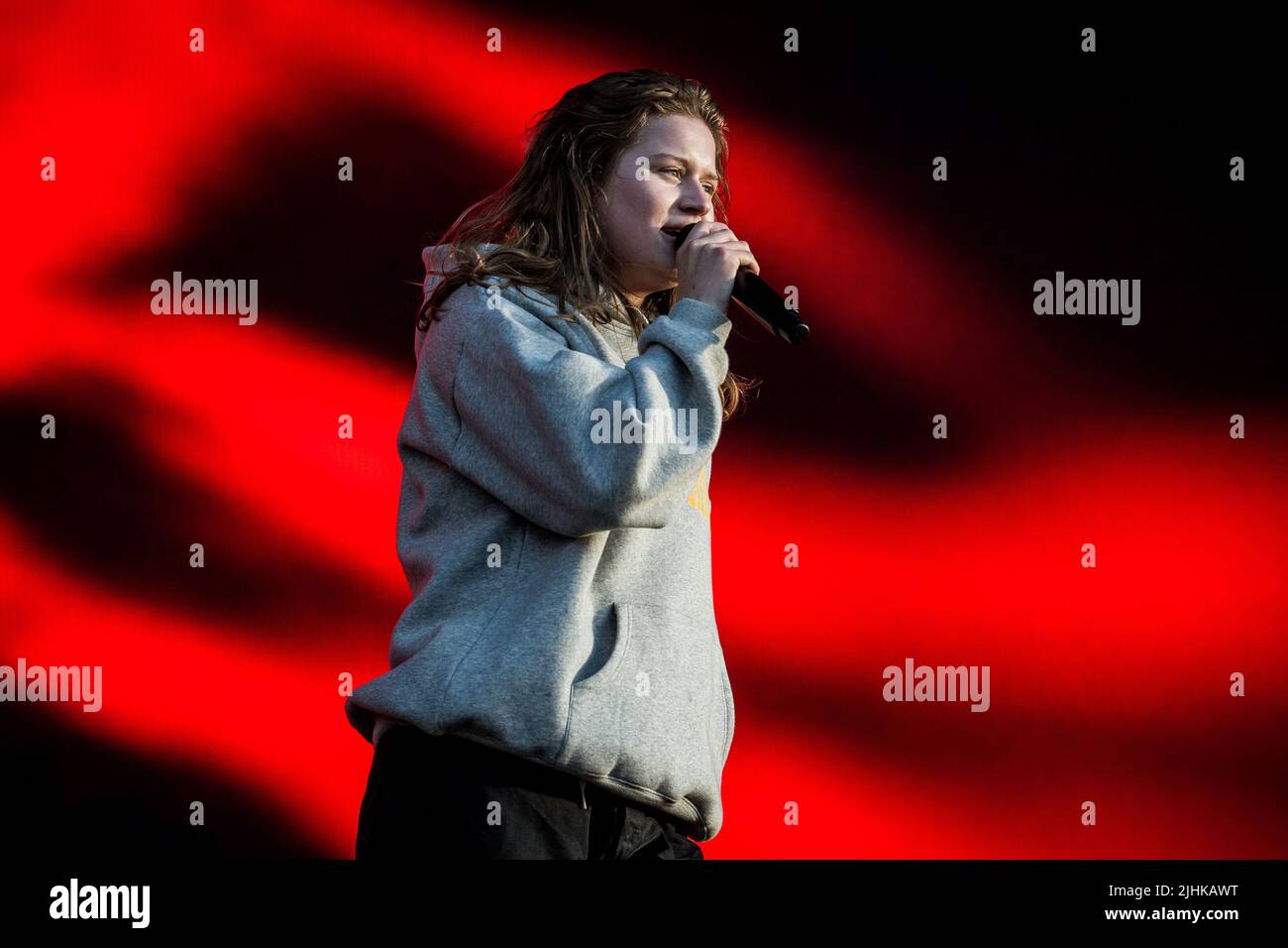 Norwegian Girl in Red aka Marie Ulven Ringheim performing live in Norway in July 2022 Stock Photo