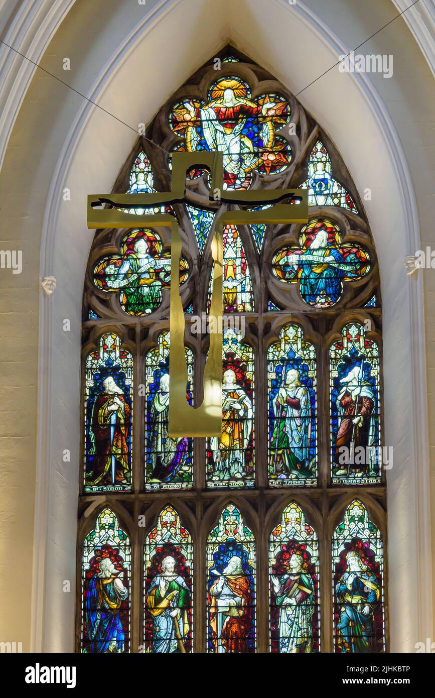 Stained glass window inside Down Cathedral (Church of Ireland), Downpatrick, County Down, Northern Ireland, United Kingdom, UK Stock Photo
