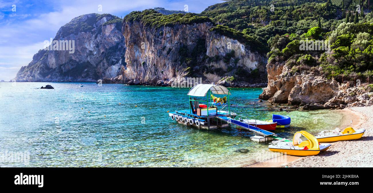 Corfu island. most popular and beautiful Paleokastrtsa tourist village and resort, Ampelaki Beach. Greece, ionian islands Stock Photo