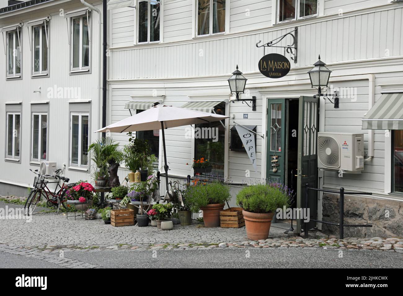 La Maison shop and restaurant at Vaxholm in Sweden Stock Photo