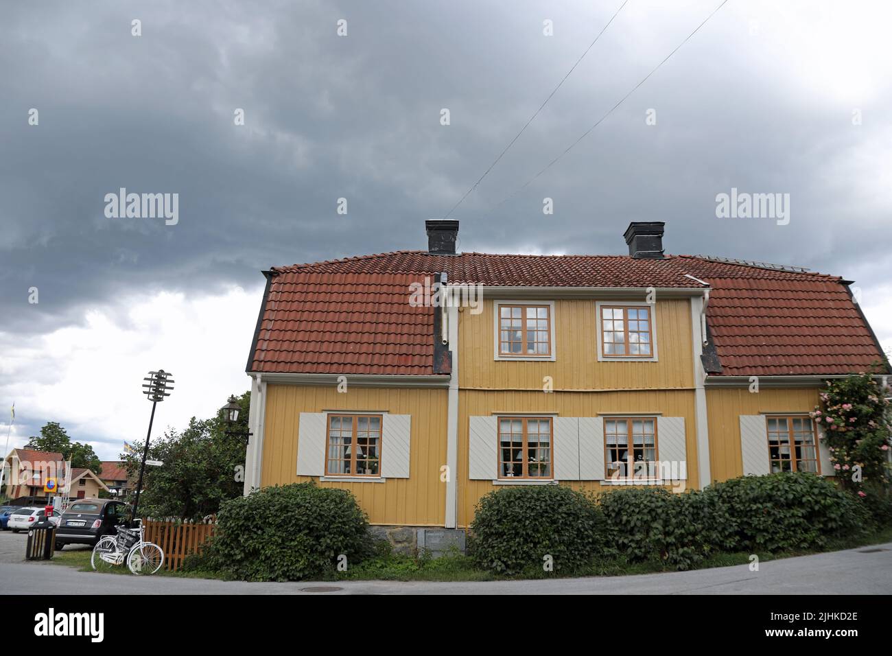Traditional wooden house on Vaxholm in Sweden Stock Photo