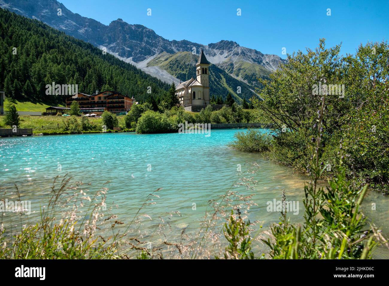 Church of St Gertrude Church in Sulden (Solda), a town in Vinschgau, Eastern Alps, South Tyrol, Italy. Stock Photo