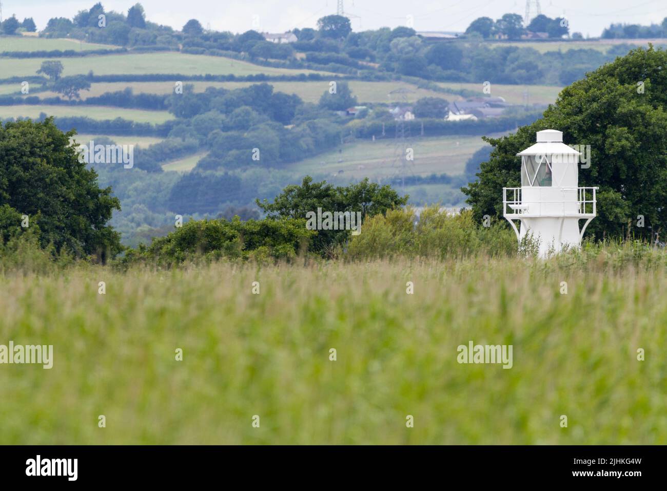 East usk lighthouse a landscape in the newport wetlands nature reserve south wales uk, a scenic view between the severn estuary and river usk. Stock Photo