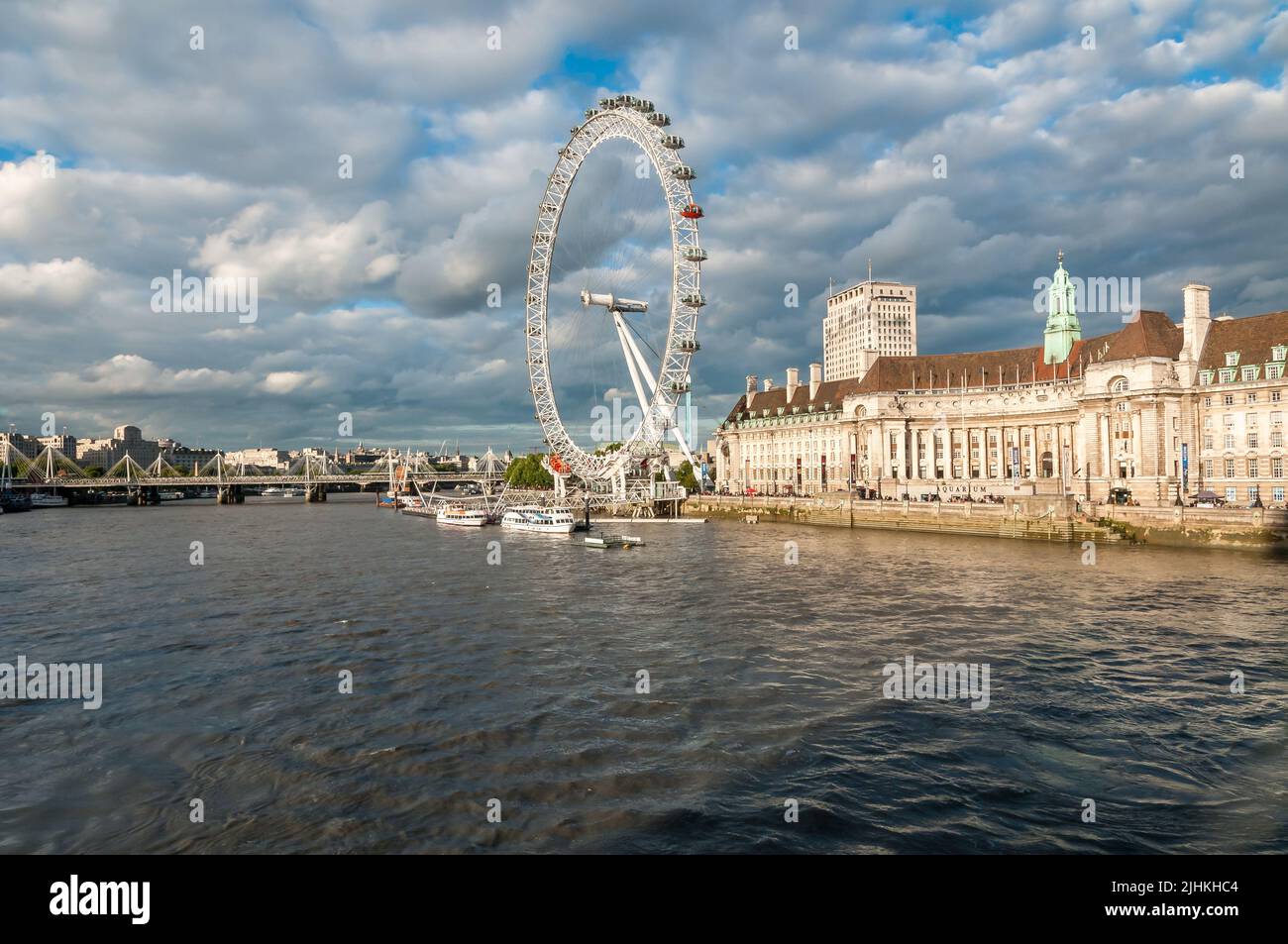 London, England, United Kingdom - September 18, 2013: View of the London Eye at sunset, is a cantilevered observation wheel . Stock Photo