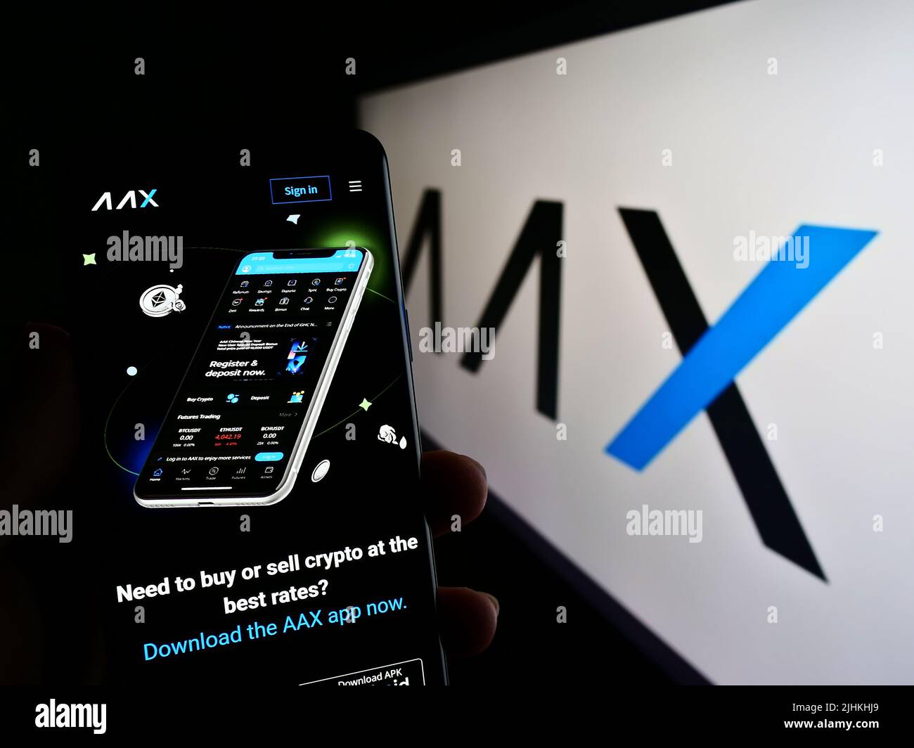 AAX cryptocurrency exchange logo on a website with blurry stock market  developments in the background, seen on a computer screen Stock Photo -  Alamy