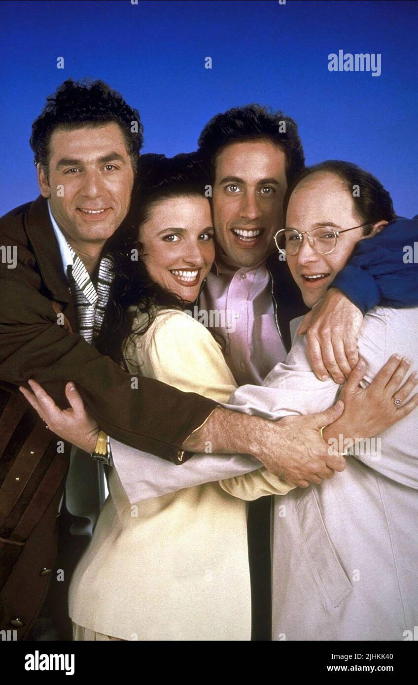 MICHAEL RICHARDS, JULIA LOUIS-DREYFUS, JERRY SEINFELD, JASON ALEXANDER, SEINFELD, 1989 Stock Photo