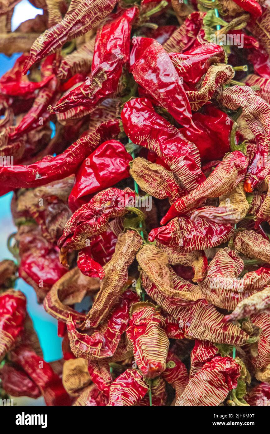 Dried Red Chili Peppers in Bulk at Farmers Market Stock Photo Alamy