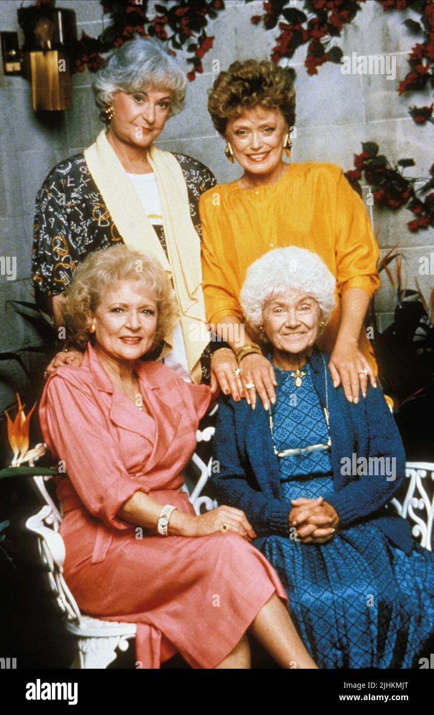BETTY WHITE, ESTELLE GETTY, HI: BEATRICE ARTHUR, RUE MCCLANAHAN, GOLDEN GIRLS, 1985 Stock Photo