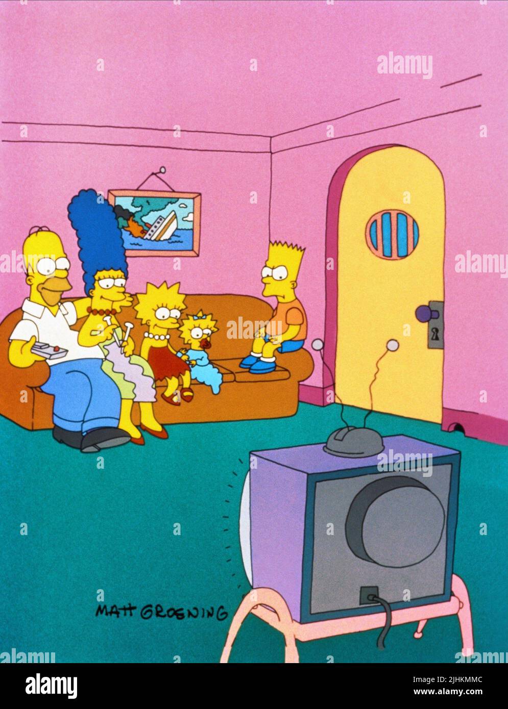 HOMER, MARGE, MAGGIE, LISA, BART SIMPSON, THE SIMPSONS, 1989 Stock Photo