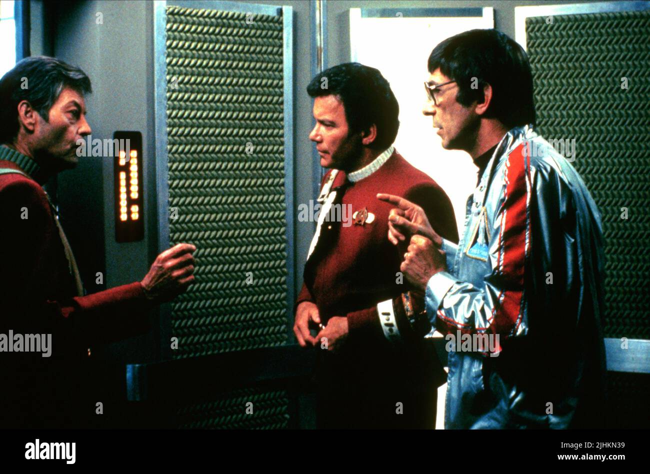 DEFOREST KELLEY, WILLIAM SHATNER, LEONARD NIMOY, STAR TREK III: THE SEARCH FOR SPOCK, 1984 Stock Photo
