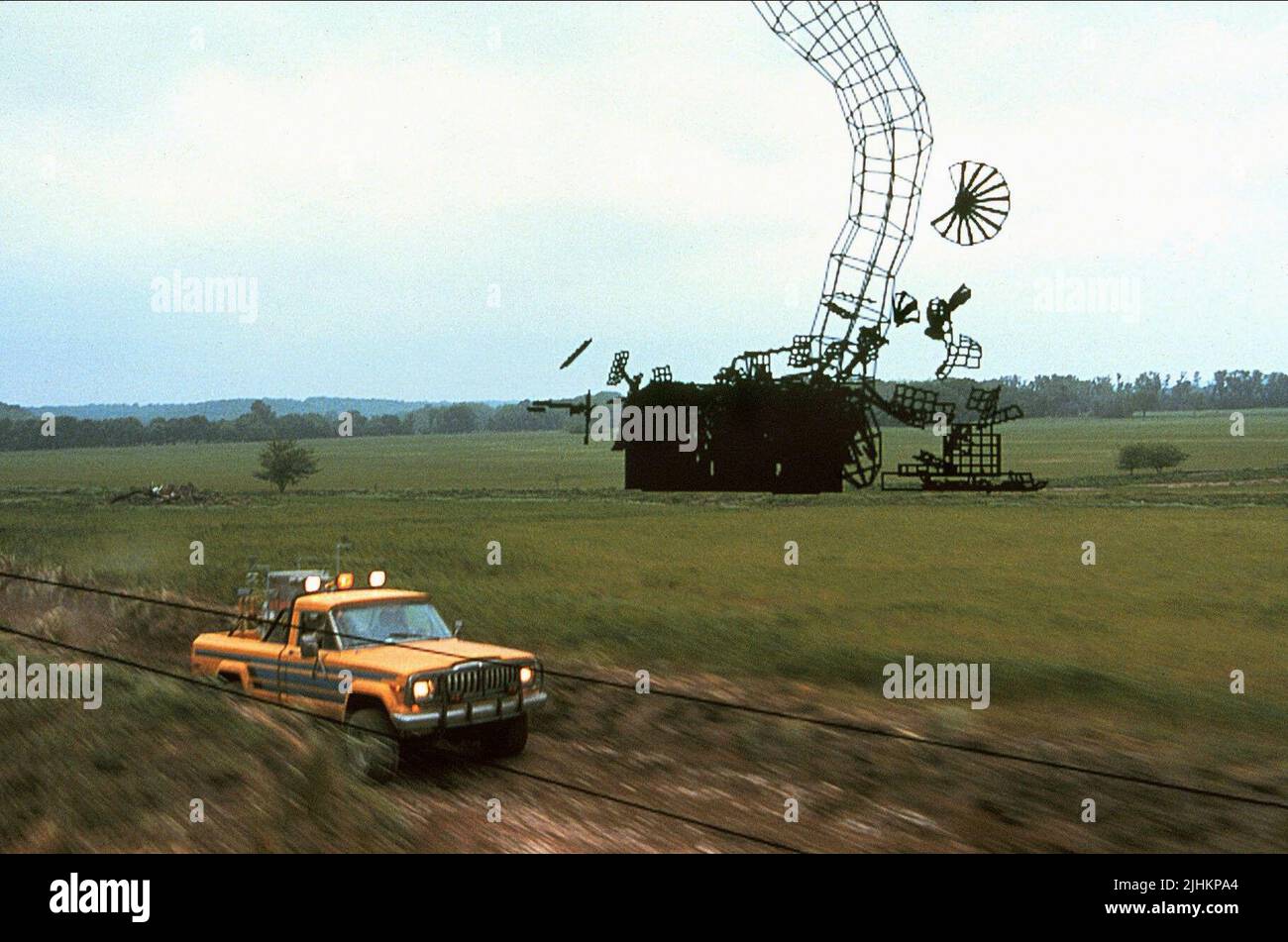VISUAL EFFECTS (CGI) JEEP IN FIELD SCENE 3 OF 3, TWISTER, 1996 Stock Photo