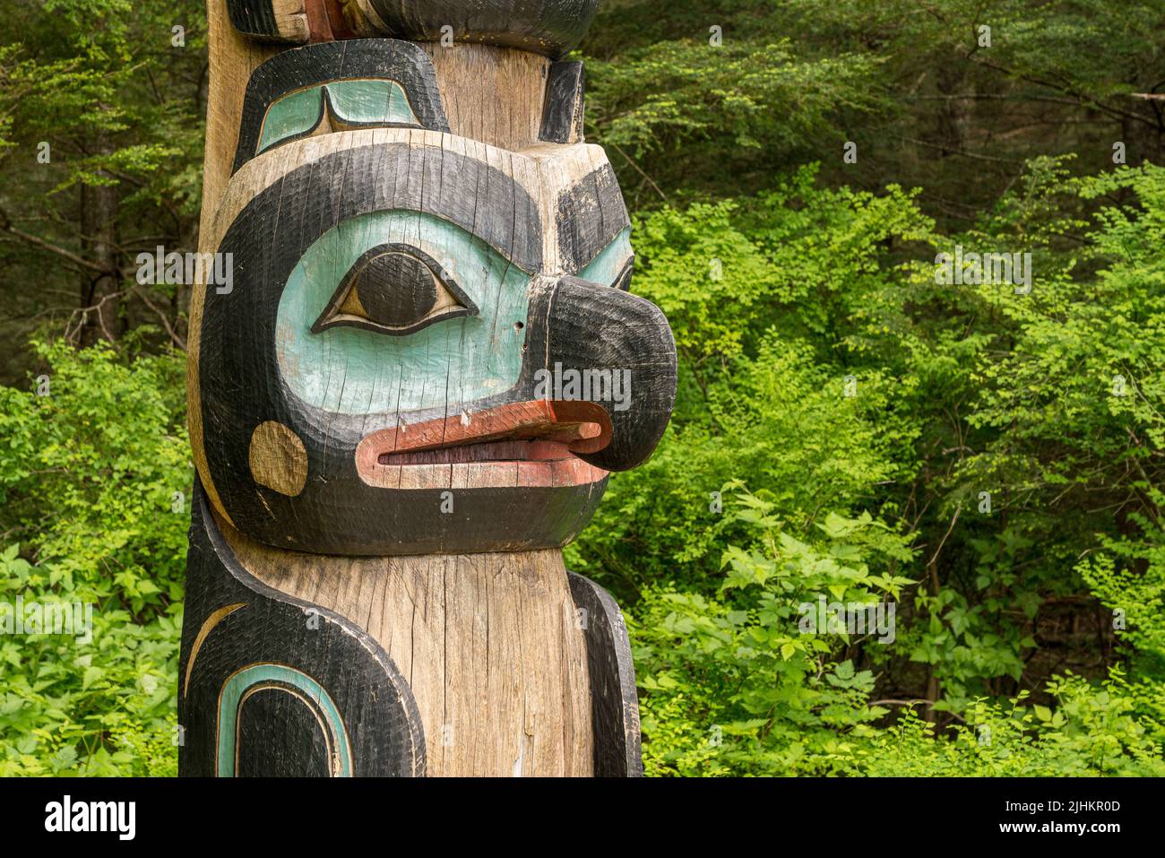 Sitka, AK - 8 June 2022: Totem poles displayed in the Sitka National ...