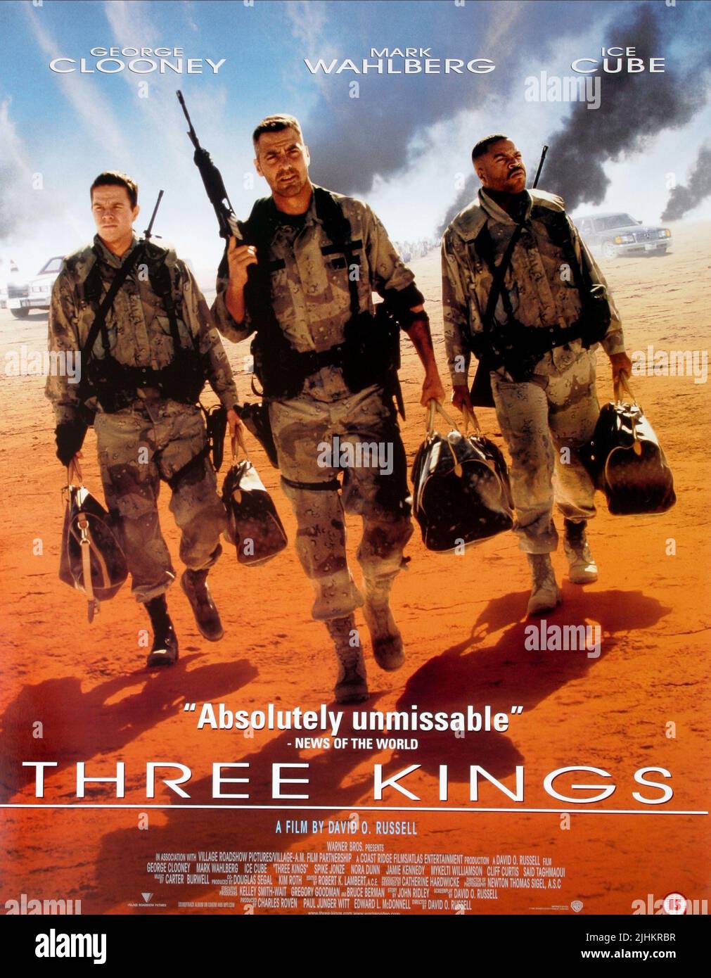 MARK WAHLBERG, GEORGE CLOONEY, ICE CUBE POSTER, THREE KINGS, 1999 Stock Photo