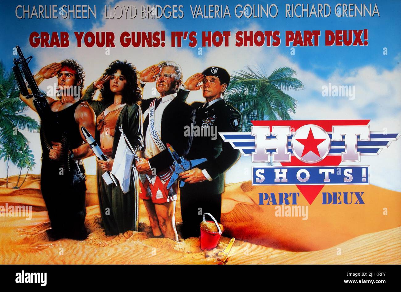 CHARLIE SHEEN, VALERIA GOLINO, LLOYD BRIDGES, RICHARD CRENNA POSTER, HOT SHOTS! PART DEUX, 1993 Stock Photo