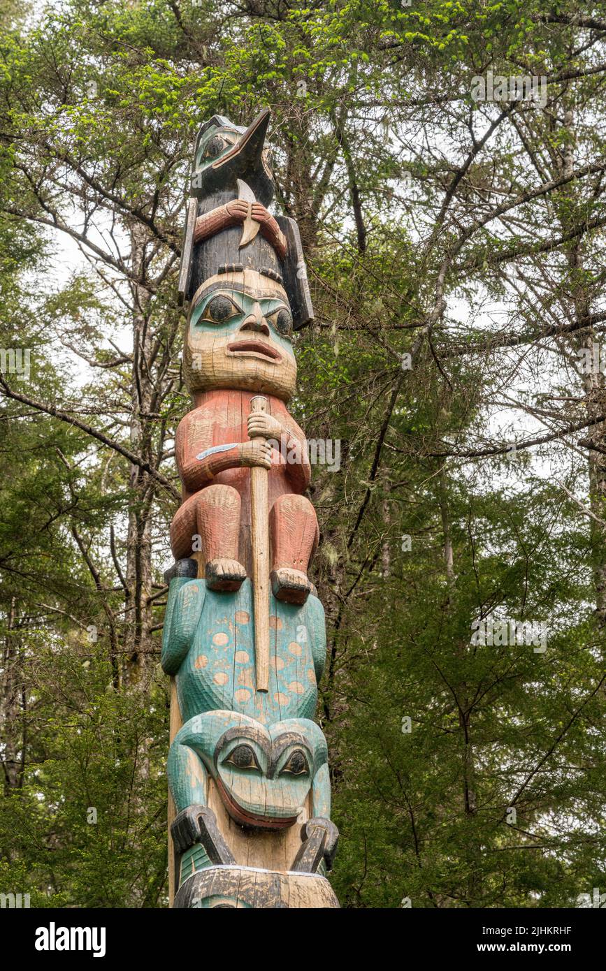 Sitka, AK - 8 June 2022: Totem poles displayed in the Sitka National ...