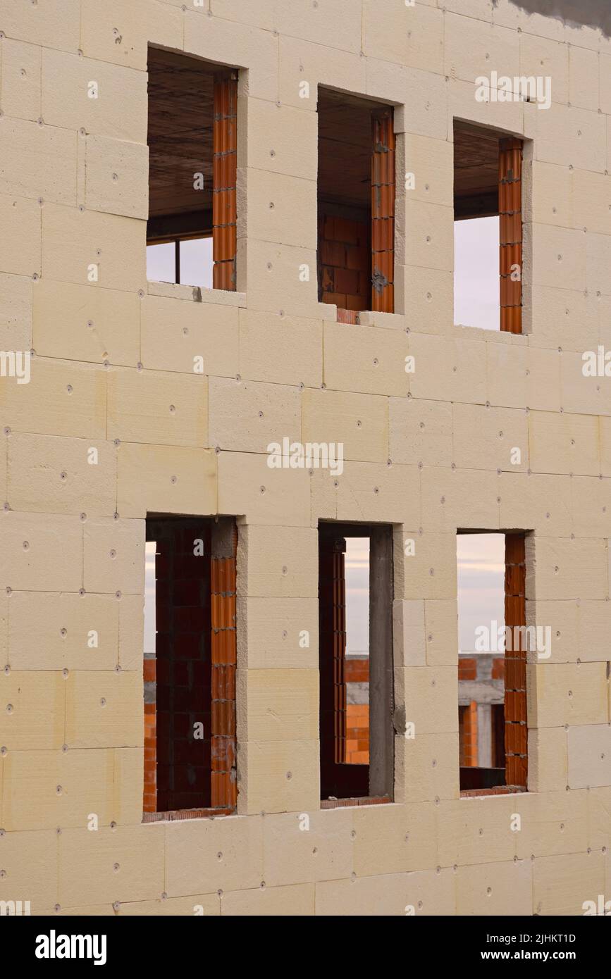 New House Building Thermal Insulation Walls Construction Stock Photo