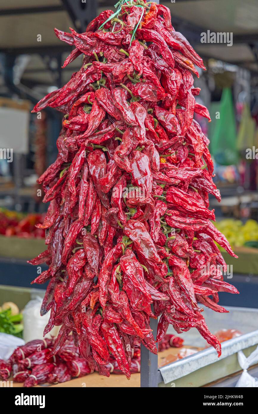Dried Red Chili Peppers in Bulk at Farmers Market Stock Photo Alamy