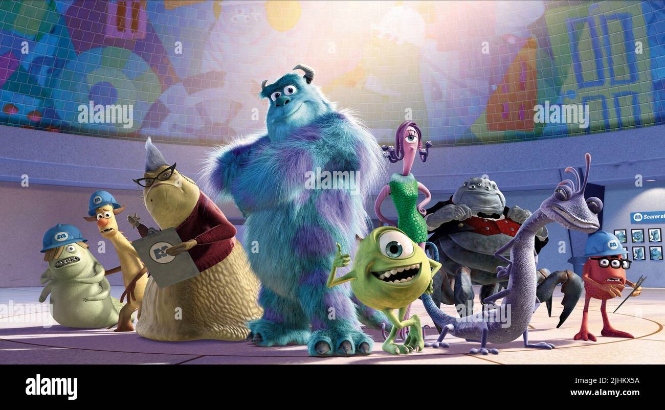 NEEDLEMAN,SMITTY,ROZ,SULLEY,MIKE,CELIA,WATERNOOSE,BOGGS,FUNGUS, MONSTERS  INC., 2001 Stock Photo