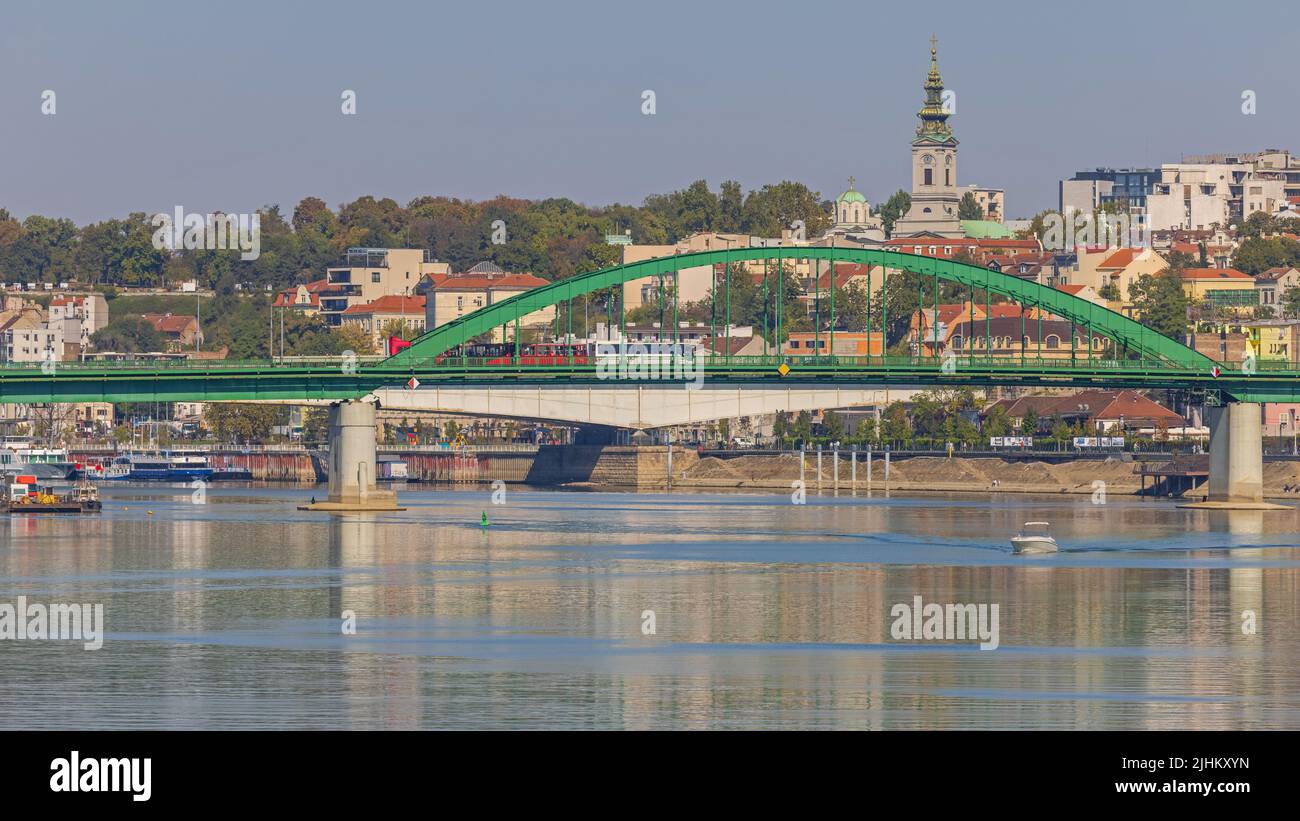 Belgrade Fall Green Arch Bridge Old Belgrade City River Sava Fall Stock Photo - Alamy