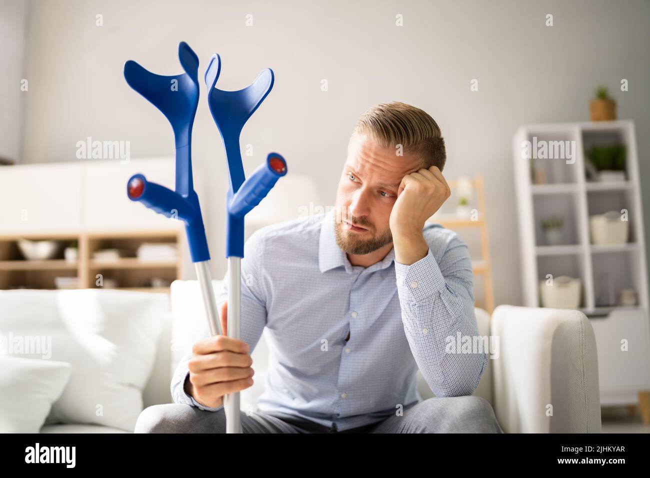 Despair And Depression After Accident Injury. Body Ache Stock Photo