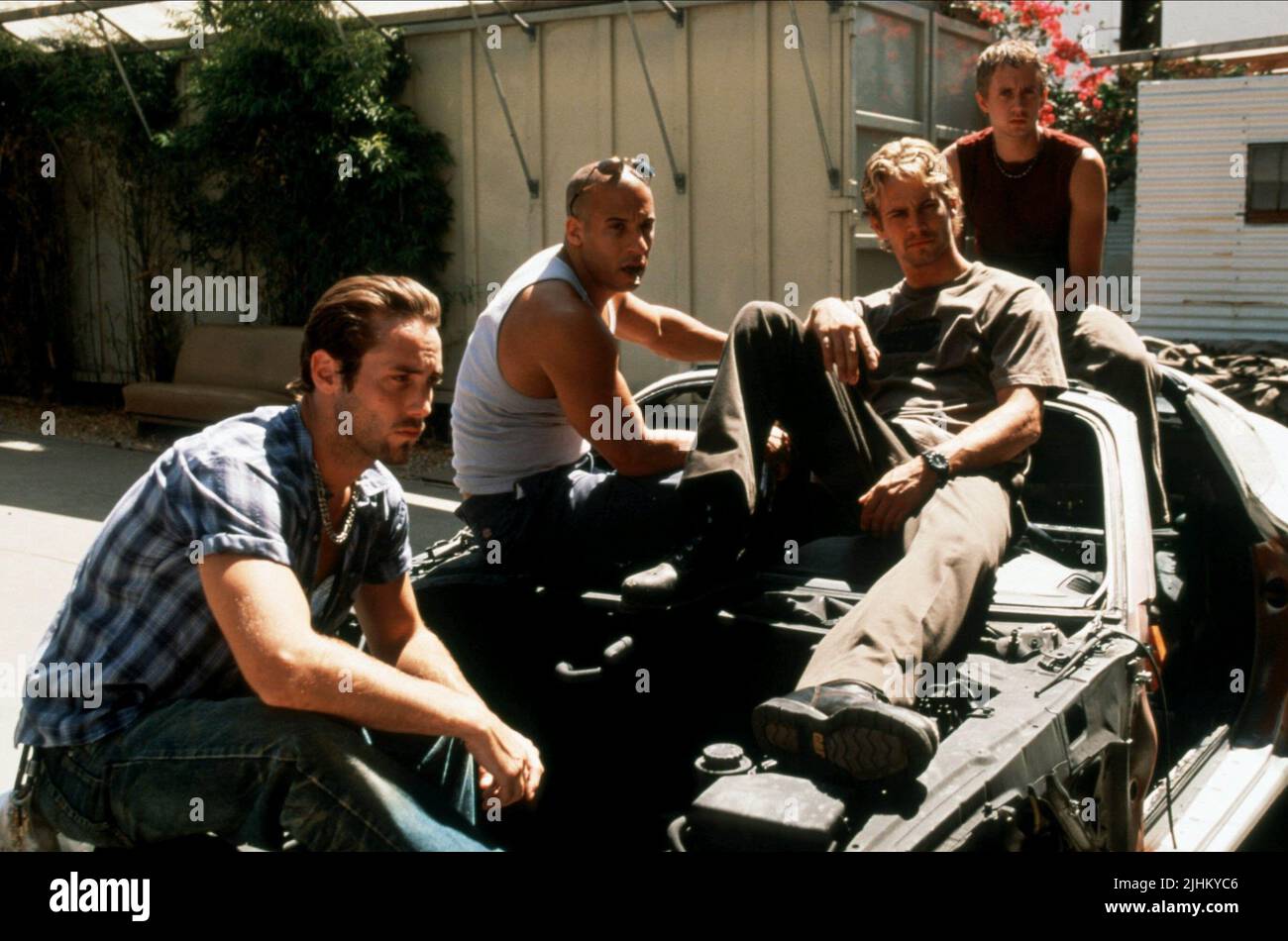 JOHNNY STRONG, VIN DIESEL, PAUL WALKER, CHAD LINDBERG, THE FAST AND THE FURIOUS, 2001 Stock Photo